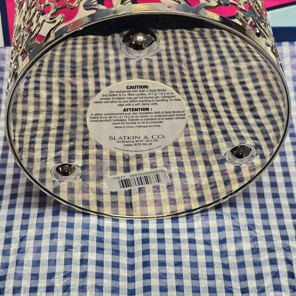 Slatkin & Co. BBW Silver Sunflower Flower Ornate Large 3 Wick Candle Holder - Picture 5 of 5